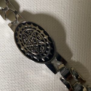 Pentagram Silvertone Link Bracelet